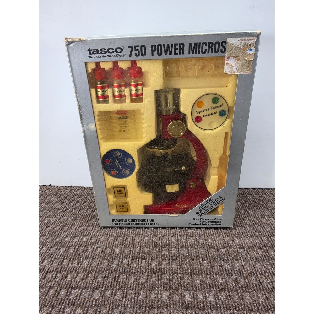 Vintage Tasco 750 Power Microscope Discovery Kit Model P750 Red Science Toy